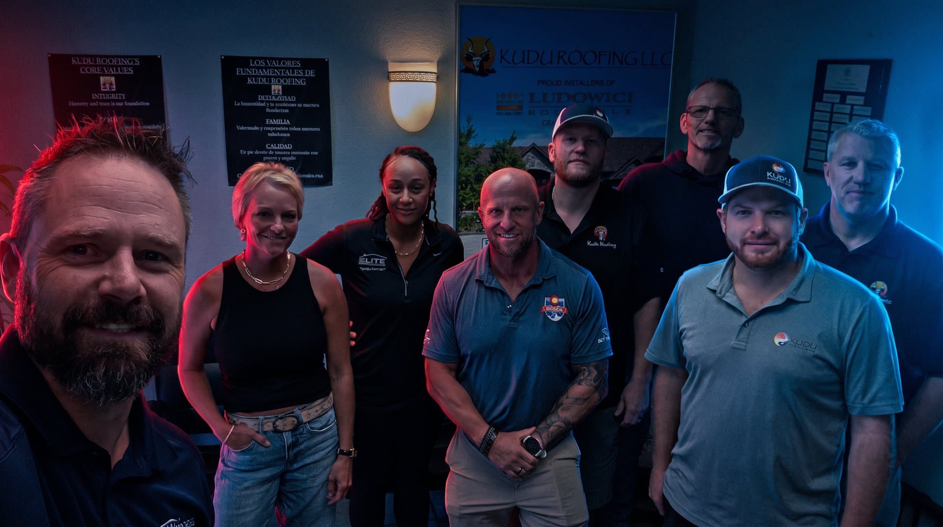 Roofing Academy coaches with a member company's leadership team after an onsite